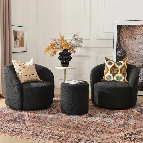 Miniatura 3 de KINWELL Silla giratoria Boucle de 34 pulgadas con juego otomano redondo de 18 pulgadas, juego totalmente ensamblado de silla y reposapiés de sherpa