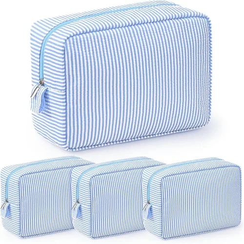 Miniatura 13 de Sanwuta 3 bolsas de maquillaje de sirsaca, bolsas de cosméticos de sirsaca a rayas para mujer, organizador de artículos de tocador de viaje grandes