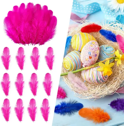 Miniatura 27 de THARAHT Plumas coloridas de gallo artesanal, 300 plumas de colores de 3 a 5 pulgadas, a granel para jardín de infantes, manualidades, boda, hogar