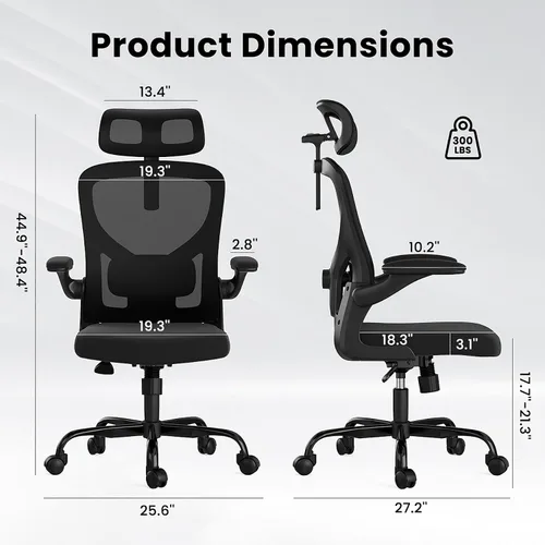 Miniatura 2 de Silla de oficina ergonómica negra y silla de escritorio de respaldo alto con soporte lumbar ajustable, cómodas sillas de juegos de computadora