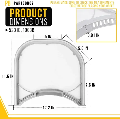 Miniatura 2 de PartsBroz 5231EL1003B Trampa de pantalla para filtro de pelusa para secadora LG DLE2516W DLEX2650R DLEX2650W DLE5955G DLG2526W DLE2101W DLE0442W