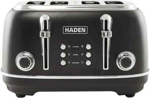 Haden Heritage - Tostadora de acero inoxidable de 4 rebanadas de ranura ancha con control de tostado ajustable y pies antideslizantes, color negro y