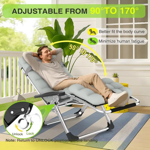Miniatura 3 de Suteck Silla de Gravedad Cero, Silla de Camping Reclinable con Cojín Removible, Bloqueo Mejorado y Portavasos, Sillas Reclinables de Patio Plegables