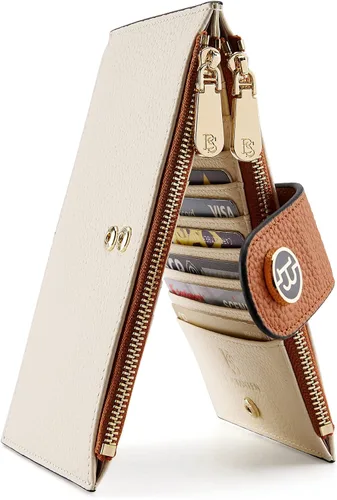 BOSTANTEN - Carteras de cuero para mujer grandes con bloqueo RFID, billetera delgada de dos pliegues con bolsillo con cremallera, Grande, Minimalista