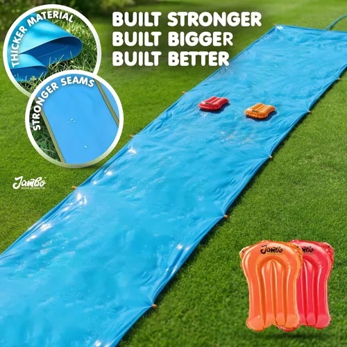 Miniatura 4 de JAMBO MEGA - Tobogán acuático de 30 pies x 82 pulgadas y 2 bodyboard modelo actualizado, extra largo extra ancho para niños, tobogán acuático