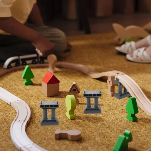 Miniatura 3 de Zerodeko Muelle de puente de tren de simulación de 6 piezas, soportes apilables para trenes de madera, accesorios ferroviarios para montantes