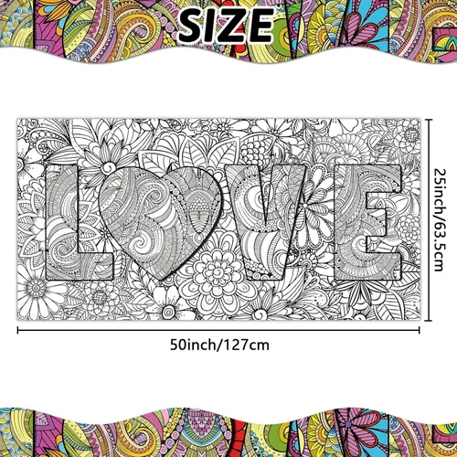 Miniatura 2 de Pósteres gigantes para colorear de mandala de 50 x 25 pulgadas, póster gigante para colorear con mandala para niños, adolescentes y adultos, mantel