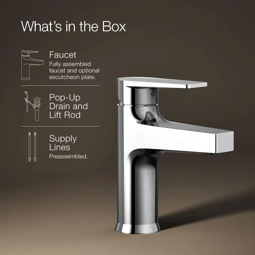 Miniatura 13 de Kohler 74013-4-CP Taut - Grifo de lavabo de baño con mango único, 1.2 gpm, cromo pulido Vibrant Brushed Nickel