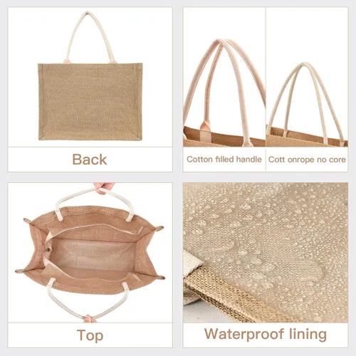 Miniatura 7 de CaTaKu Divertida bolsa de yute con asas y cremallera para gatos, bolsa de arpillera reutilizable con bolsillo frontal de lona, regalo para bodas, 12