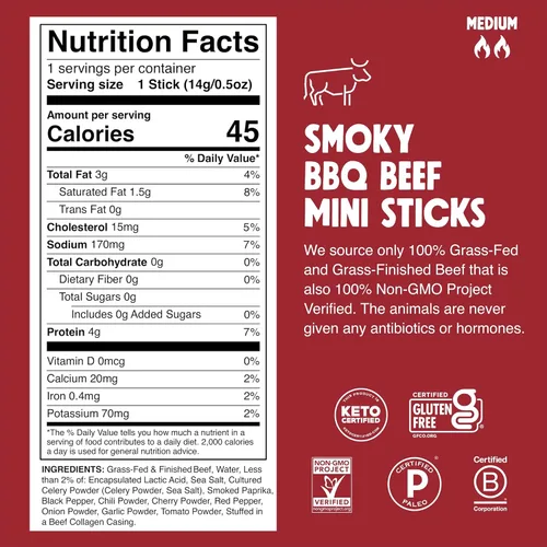 Miniatura 2 de Chomps Palitos de carne seca ahumada para barbacoa alimentada con pasto y acabada, 0.5 onzas, paquete de 24 – Keto, Paleo, Whole30, 0.14 oz