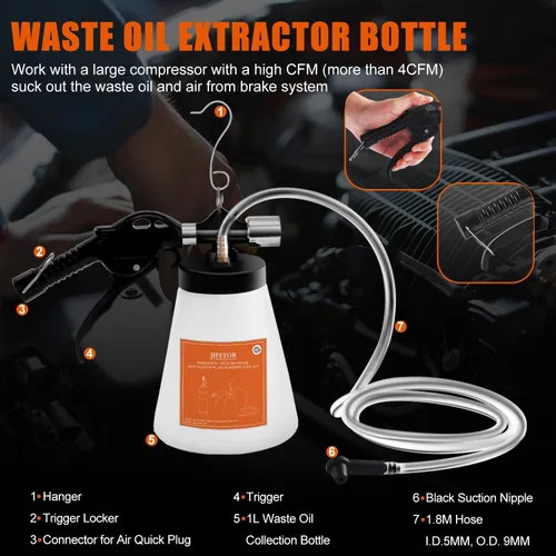 Miniatura 2 de JIFETOR Kit de Herramienta Neumática de Purga de Líquido de Frenos y Embrague al Vacío, Juego de Cambio de Aceite de Frenos para Automóvil, Camión