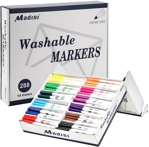 Madisi Marcadores lavables, marcadores Super Tips, colores surtidos, paquete a granel para el aula, 288 unidades
