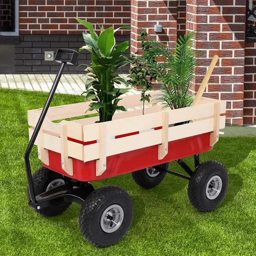 Miniatura 7 de Outvita Carro de carga todo terreno para exteriores con neumáticos de aire de 10 pulgadas, estructura de acero, carro de soporte lateral de madera