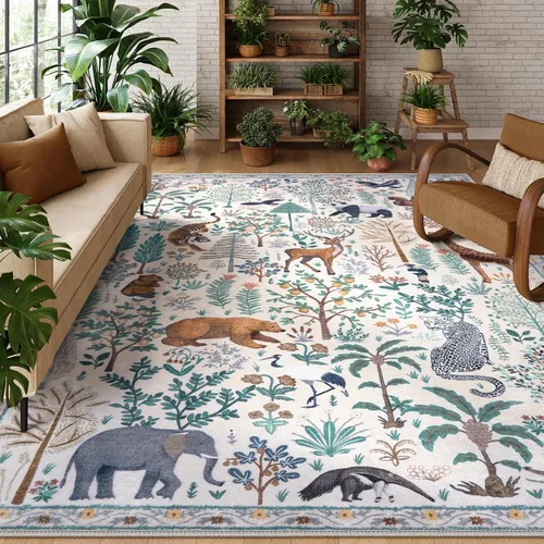Miniatura 16 de OJIA Alfombras azules con estampado de selva de 5 x 7 pies para sala de estar, suaves, ultrafinas, lavables, para dormitorio, alfombra de entrada