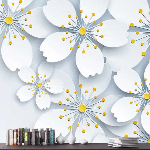 Miniatura 32 de NWT Calcomanía removible de pared/mural blanco pastel azul margarita, naturaleza, desierto, arte digital, arte moderno, decorativo, floral