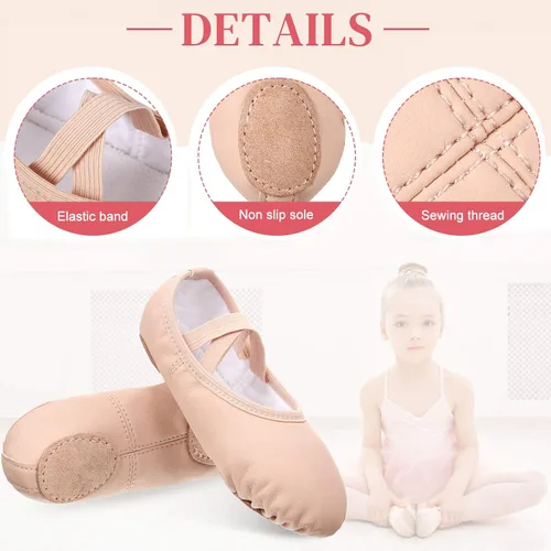 Miniatura 5 de SATINIOR 3 pares de zapatos de ballet para niñas pequeñas zapatillas de baile de cuero suave 3 colores zapatos de baile para niños pequeños