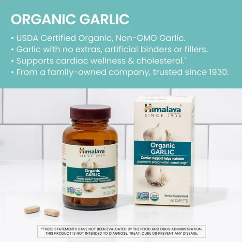 Miniatura 4 de Himalaya Ajo orgánico, para la salud total del corazón, colesterol y apoyo inmunológico, 1.400 mg, 60 cápsulas, suministro de 15 días