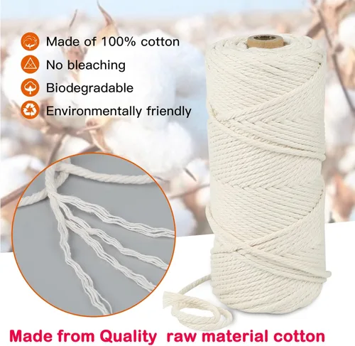 Miniatura 4 de Cuerda de algodón para macramé, de 0.11 pulgadas x 109 yardas, cuerda de macramé natural marrón, suministros perfectos de algodón para hacer