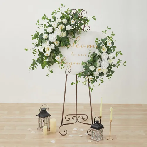 Miniatura 4 de Kit de flores artificiales para arco de boda (paquete de 4), 2 arreglos florales con 2 cortinas de tela para decoración de arco, decoración de boda