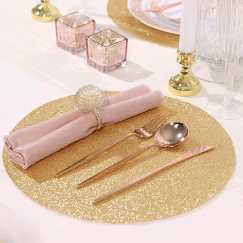 Miniatura 9 de Efavormart - Juego de 6 manteles individuales antideslizantes de piel sintética con purpurina, color champán para bodas, banquetes, fiestas, cocina