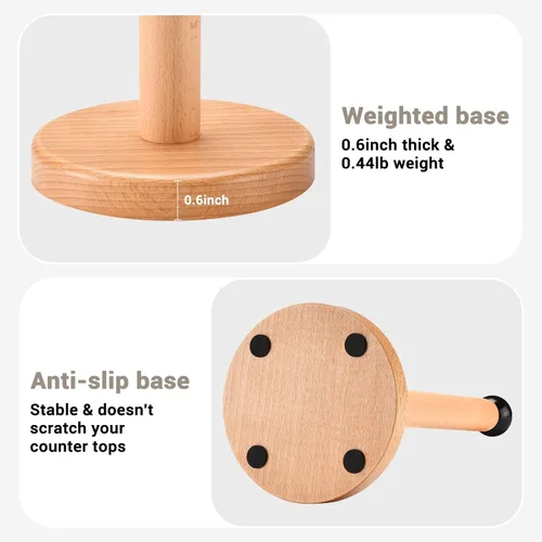 Miniatura 4 de Soporte para toallas de papel, soporte de rollo de cocina de madera (bola negra)