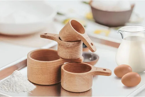 Miniatura 4 de Juego de 10 tazas medidoras y cucharas medidoras, tazas medidoras de madera hechas a mano con cucharadita, cucharas medidoras para ingredientes