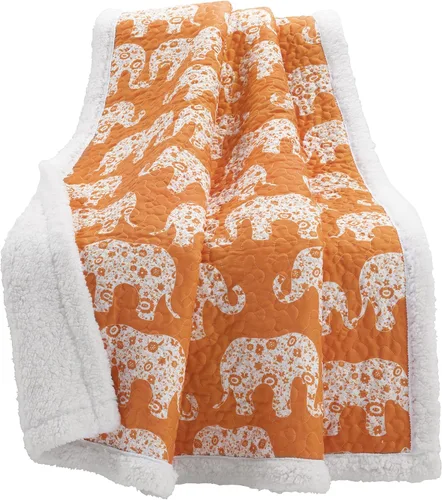 Miniatura 7 de Lush Decor Elephant Parade - Manta de sherpa de 50 pulgadas de ancho x 60 pulgadas de largo, color naranja, manta de elefante para niños, mantas