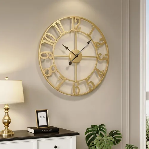Miniatura 67 de Reloj de pared negro de 16 pulgadas decorativo, moderno reloj de metal para sala de estar, funciona con pilas, silencioso, sin tictac, números