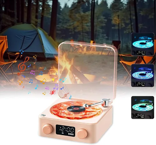 The Waves Player, altavoz Bluetooth Waves, altavoz creativo estilo reproductor de discos vintage con luz ambiental ajustable para dormitorio,