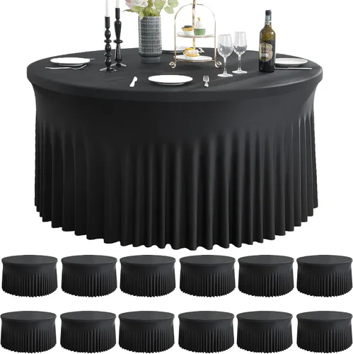 Miniatura 54 de Paquete de 6 manteles redondos de elastano azul bebé para mesa de 60 pulgadas, manteles elásticos de 120 pulgadas ajustables de 5 pies, manteles