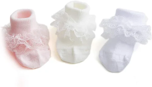 Miniatura 2 de EPEIUS Calcetines de encaje con volantes para bebé, niñas, con ojales, triple, encaje, para recién nacidos, bebés, niños pequeños, 35 pares