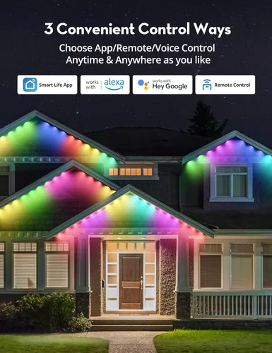 Miniatura 5 de RGB+IC - Luces permanentes para exteriores para jardín de casa, 50 pies, luces de alero inteligente, luces de cadena, IP67 impermeable