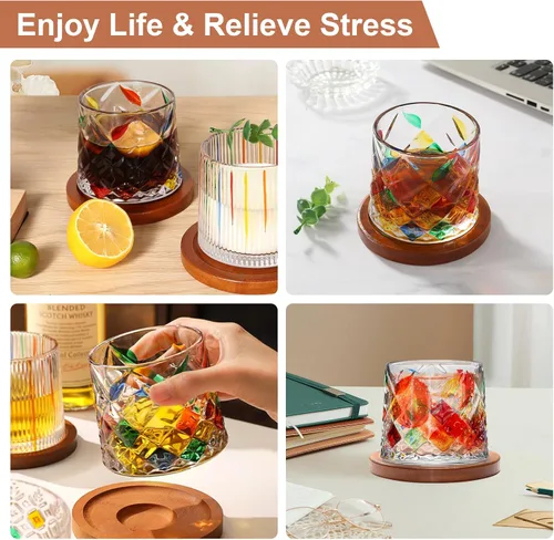 Miniatura 6 de Vaso de whisky antiguo giratorio, 275ml/10oz de vidrio de cristal, posavasos de madera, engrosado, utilizado como vaso de ron, vaso de cóctel, café