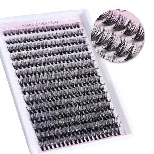 Miniatura 17 de Extensiones de pestañas 20D, 240 extensiones de pestañas individuales, pestañas en racimo de volumen, longitudes mixtas de 0.394-0.551 in, 20