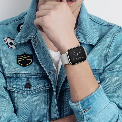 Miniatura 6 de OXWALLEN Correa elástica de nailon solo con conector de metal, compatible con Apple Watch 9/8/7/6/5/4/3 SE 2/1 1.614 in, 1.575 in 1.496 in, correa