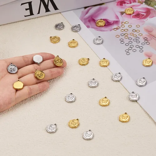 Miniatura 4 de 10pcs Gold Plated Stainless Steel Charms + 10pcs Steel Color Butterfly Charm Pendant Bulk with 40pcs Jump Rings