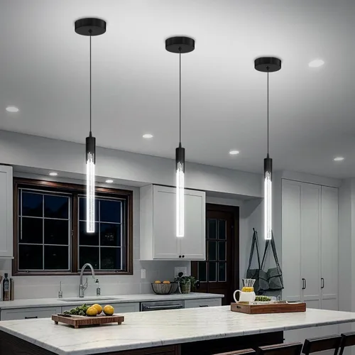 Iluminación colgante intermitente para isla de cocina, mini candelabros de cristal sobre la isla, luz colgante LED para comedor y dormitorio (1 luz