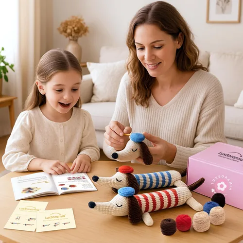 Miniatura 6 de luxSoramia Kit de ganchillo para principiantes, kit de 2 piezas de perro salchicha para principiantes con tutoriales en video paso a paso, kit