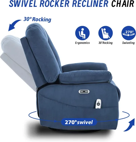 Miniatura 5 de Silla Reclinable Giratoria Eléctrica para Adultos, Sillas Reclinables Mecedoras con Masaje y Calor para Sala de Estar, Silla de Sofá Reclinable