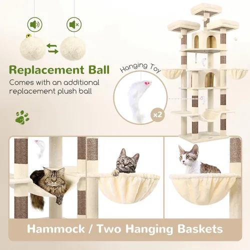 Miniatura 5 de Globlazer Torre grande para gatos de interior, torre para gatos de 80 pulgadas para múltiples gatos adultos, árbol XXL para gatos con poste