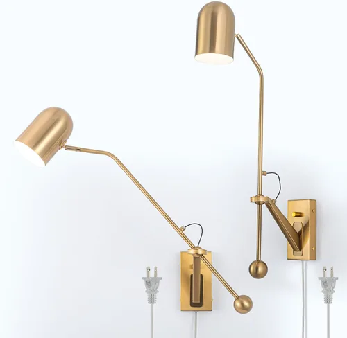 Miniatura 12 de Juego de 2 apliques de pared modernos con brazo oscilante para enchufar, luces de pared negras giratorias con cable de encendido/apagado