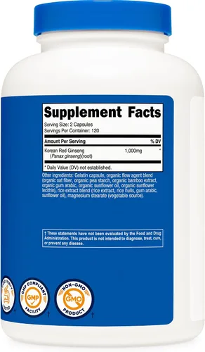 Miniatura 4 de Nutricost Ginseng coreano 500 mg, 240 cápsulas (2 botellas) – 1000 mg Tamaño de porción extra fuerte – Sin gluten y sin OMG