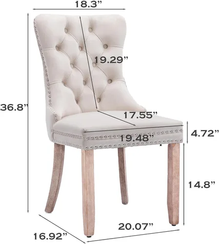 Miniatura 2 de Juego de 4 sillas de comedor de terciopelo, sillas de comedor tapizadas con ribete de cabeza de clavo y patas de madera maciza para cocina