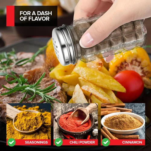 Miniatura 5 de Salero y pimentero retro de 1.5 onzas, estilo retro, juego de salero y pimentero de vidrio transparente para cocinas o restaurantes del hogar