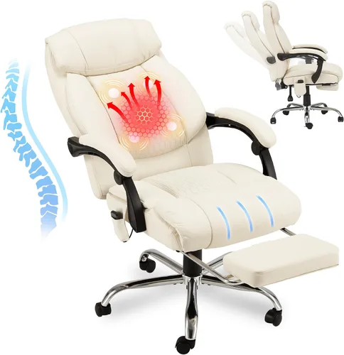 HOMREST Silla de oficina climatizada con masaje vibratorio, silla de escritorio ejecutiva ergonómica con reposapiés retráctil y soporte lumbar,