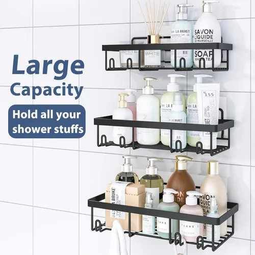 Miniatura 2 de Liuoud Juego de 5 Organizadores de Ducha Adhesivos para Pared, Estante para Interior de Ducha, Cesta de Almacenamiento de Baño Inoxidable Resistente