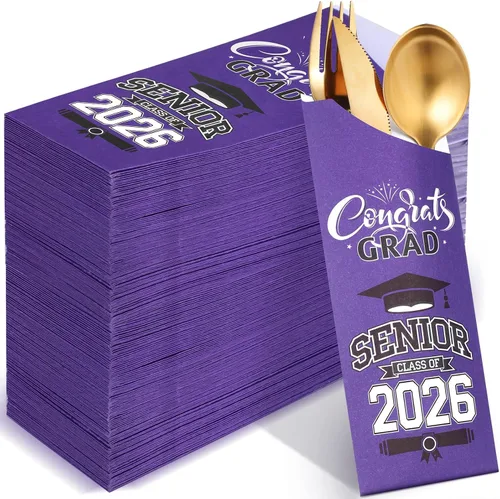 Miniatura 15 de Ireer 100 bolsas de papel para cubiertos de papel, fundas para utensilios de cocina para fiesta de graduación, decoración de mesa de centro de mesa