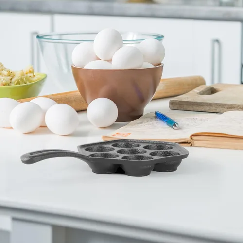 Miniatura 7 de Sartén de hierro fundido para panqueques daneses aebleskiver de Commercial CHEF, Utensilio de cocina de hierro fundido presazonado para bolitas