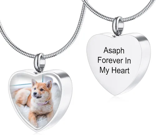 Miniatura 19 de MeMeDIY Collar personalizado con dije de urna de cenizas con estampado de pata de corazón, nombre personalizado, foto, fecha para mujeres, hombres