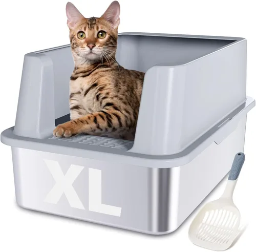Miniatura 12 de Caja de Arena de Acero Inoxidable – Caja de Arena de Metal para Gatos – Cajas de Arena para Gatos de 4" de Alto, Bandeja de Arena para Gatos